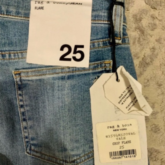 NWT Rag & Bone $225 Vale Distressed Crop Flare Blue Jeans - Picture 4 of 4